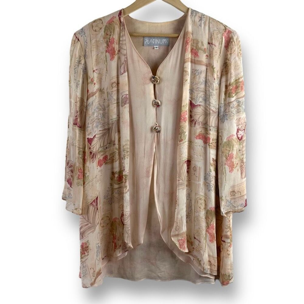 Vintage‎ Dorothy Schoelen Platinum Women's M Parisian Floral Long Blouse Artsy